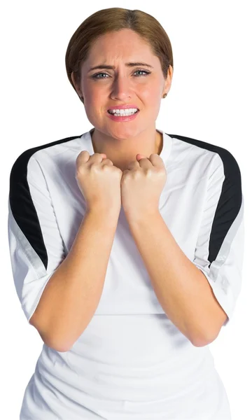 Nervous football fan in white — Stock Photo, Image