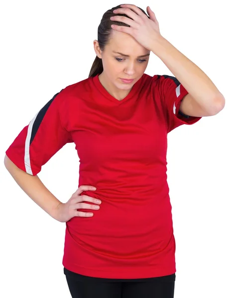 Disappointed football fan in red — Stock Photo, Image