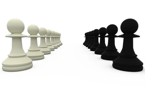 Black and white pawns facing off — Stock Photo, Image