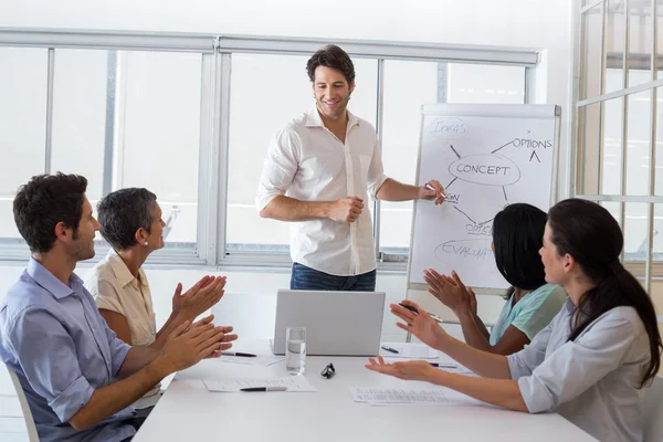 Empresario dando una presentación a sus compañeros de trabajo — Foto de Stock