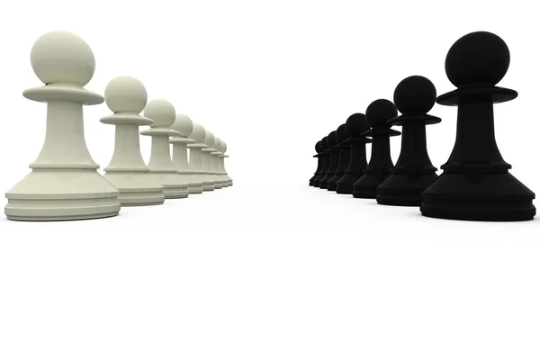 Black and white pawns facing off — Stock Photo, Image