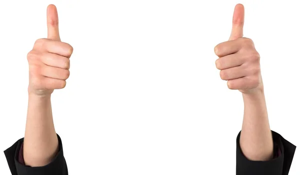 Businesswomans hands showing thumbs up — Stock Photo, Image