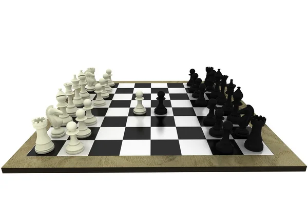 Black and white chess pieces on board — Stock Photo, Image