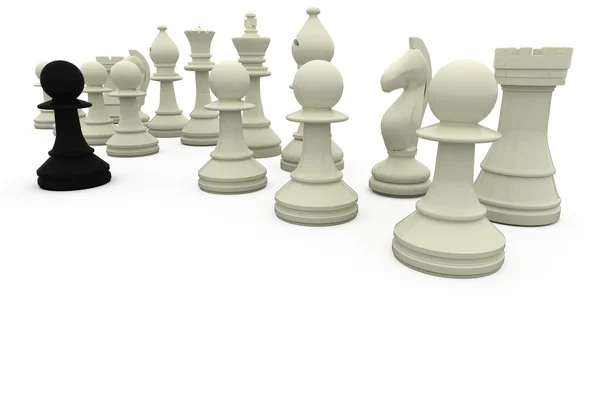 面对白反对派的黑色棋子 — 图库照片