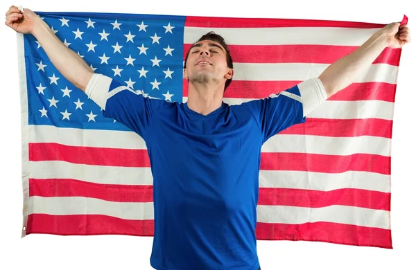 American soccer fan holding flag — Stock Photo, Image