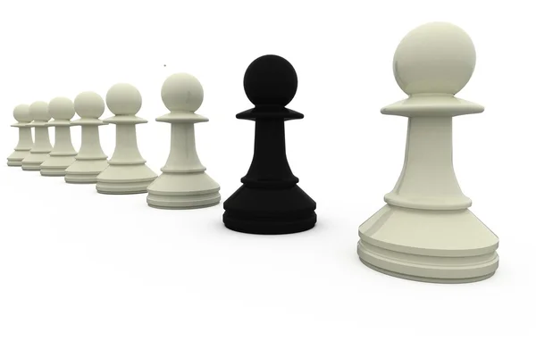 Zwarte chess pawn staande met witte stukken — Stockfoto