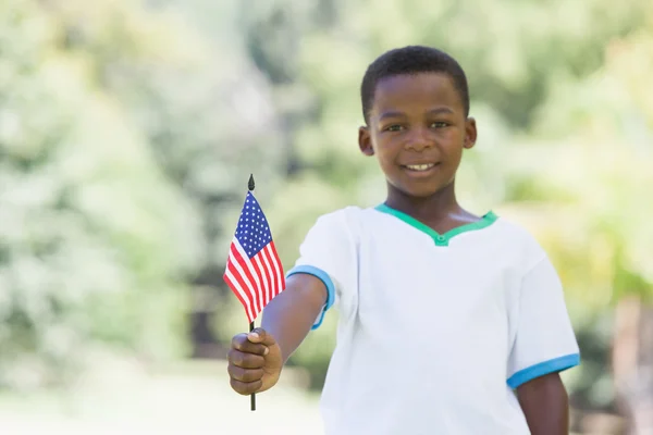 Мальчик празднует день независимости в парке — стоковое фото