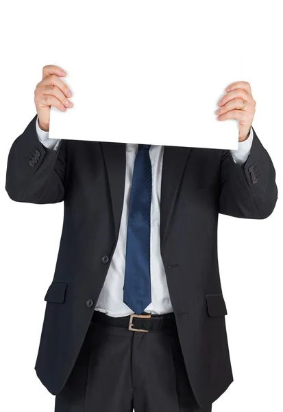 Homem de negócios maduro mostrando cartão em branco — Fotografia de Stock