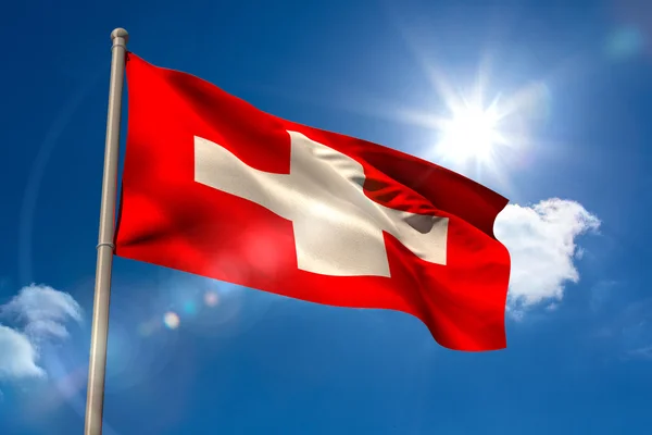 Drapeau national suisse sur mât — Photo