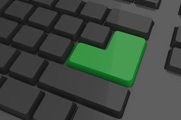 Black keyboard with green key — Stock Photo, Image