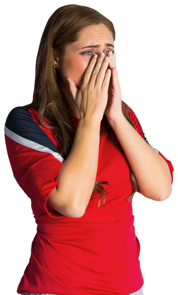 Pretty football fan looking nervous — Stock Photo, Image