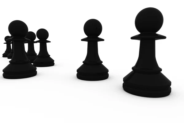 Black chess pawns in a row — Stock Photo, Image