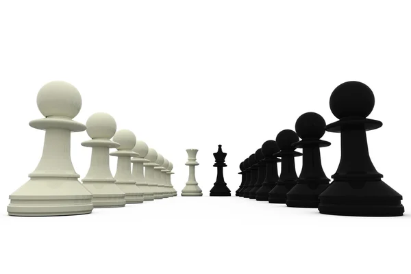 黑色和白色的国王与棋子 — 图库照片