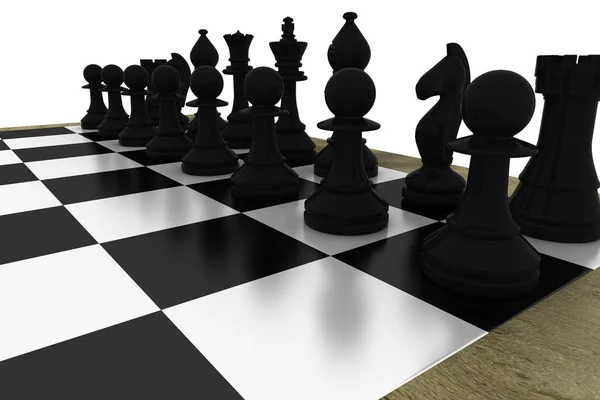 Black chess pieces on board — Stock Photo, Image