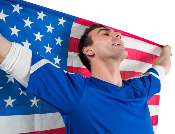 American soccer fan holding flag — Stock Photo, Image