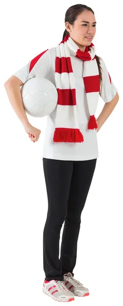 Futbol fan holding topu — Stok fotoğraf