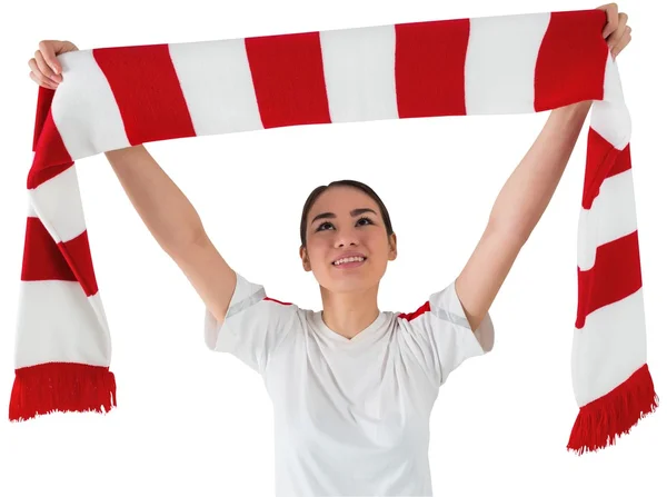 Football fan waving scarf — Stock Photo, Image