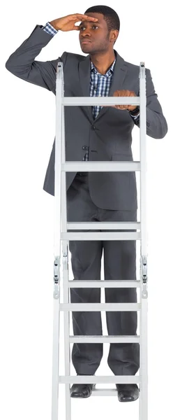 Businessman standing on ladder looking — Stock Photo, Image