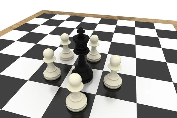 White pawns surrounding black king — Stock Photo, Image