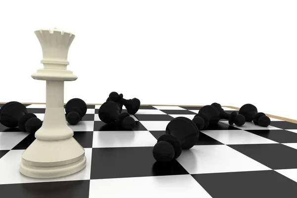 Queen with fallen pawns — Stock Photo, Image