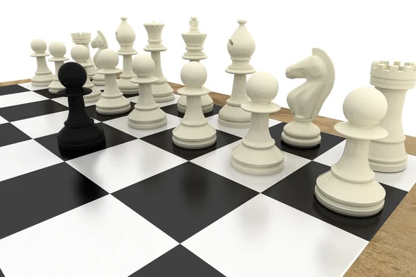 Black pawn facing white pieces — Stock Photo, Image