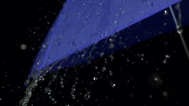 Chuva caindo no guarda-chuva azul — Vídeo de Stock