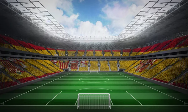 Bandeira espanhola contra estádio de futebol — Fotografia de Stock
