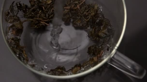 Water pouring over tea — Stock Video