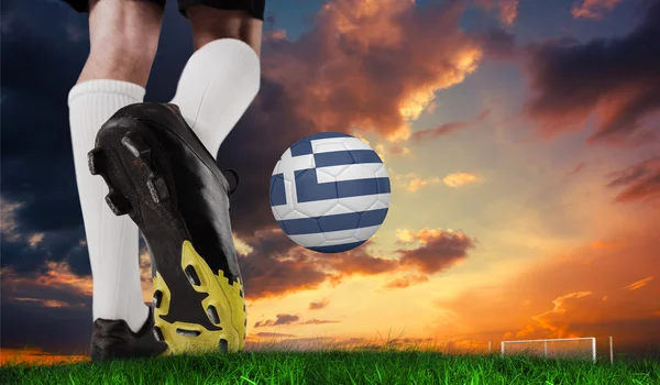 Football boot kicking greece ball — Stock Photo, Image