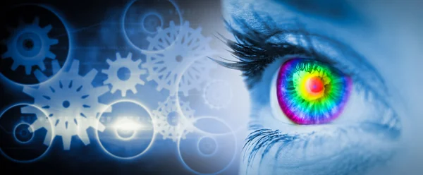 Pyschedelic eye on blue face — Stock Photo, Image