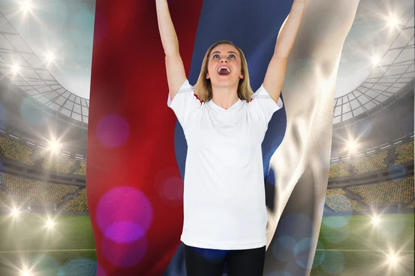 Cheering football fan in white — Stock Photo, Image