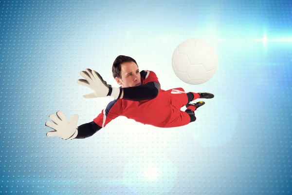 Fit goal keeper jumping up — Stock Photo, Image