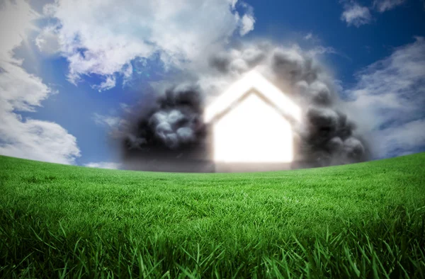 House in cloud against green — Stock Photo, Image