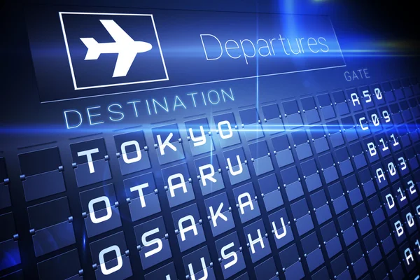 Blue departures board for major asian cities — Stock Photo, Image