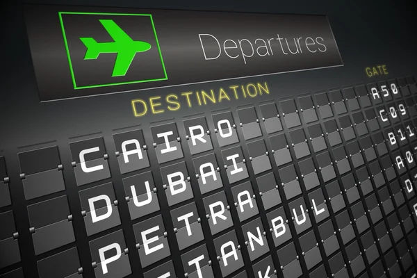 Black departures board for cities — Stock Photo, Image