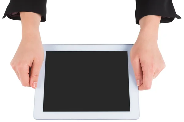 Businesswomans handen met Tablet PC — Stockfoto
