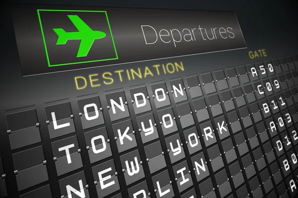 Black departures board for major cities — Stock Photo, Image