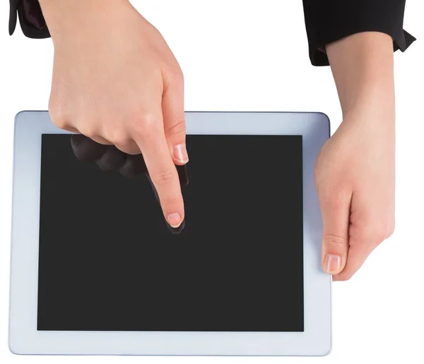 Geschäftsfrau hält Tablet in den Händen — Stockfoto