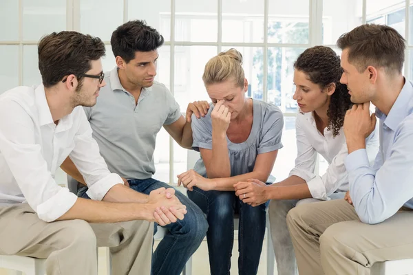 Group therapy in session sitting in a circle — Stock Photo, Image
