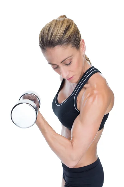 Kadın vücut geliştirmeci holding halter — Stok fotoğraf