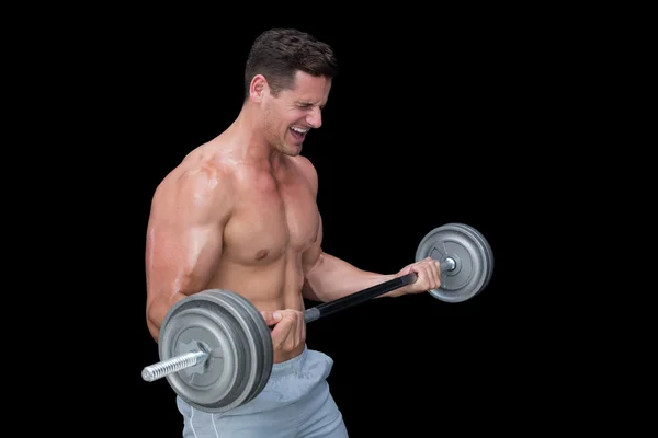 Shouting crossfitter lifting up barbell — Stock Photo, Image