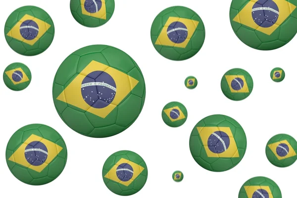 Balones de fútbol en colores de bandera brasileña — Foto de Stock