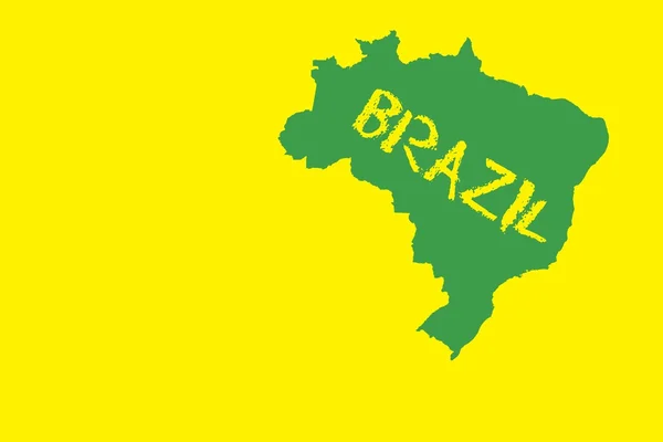 Green brazil outline on yellow with text — Stock Photo, Image