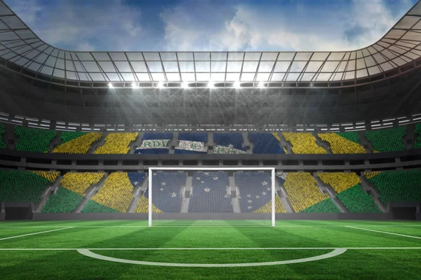 Vast football stadium with goal — Stock Photo, Image