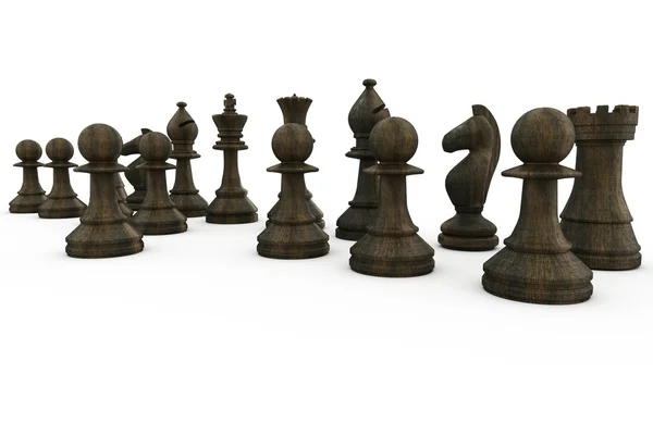 Zwarte houten schaakstukken permanent — Stockfoto