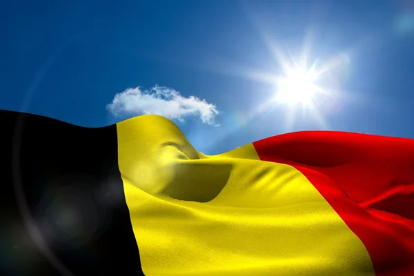 Bandeira nacional belga sob céu ensolarado — Fotografia de Stock