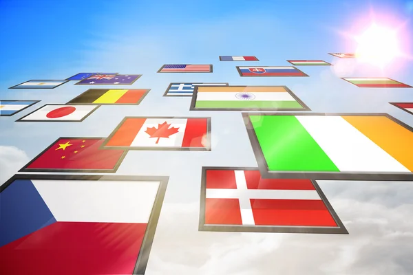 Screen collage showing international flags — Stock Photo, Image