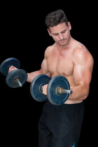 Strong crossfitter lifting dumbbells — Stock Photo, Image