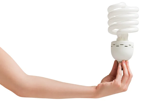 Hand holding energy efficient light bulb — Stock Photo, Image