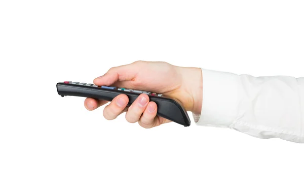 Businessman holding black remote control — Stock Photo, Image